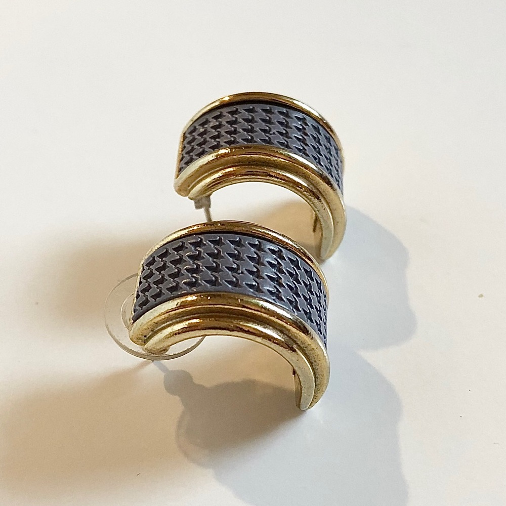 Vintage Weekenders | Pierced Gold Blue Earrings - Picture 1 of 5